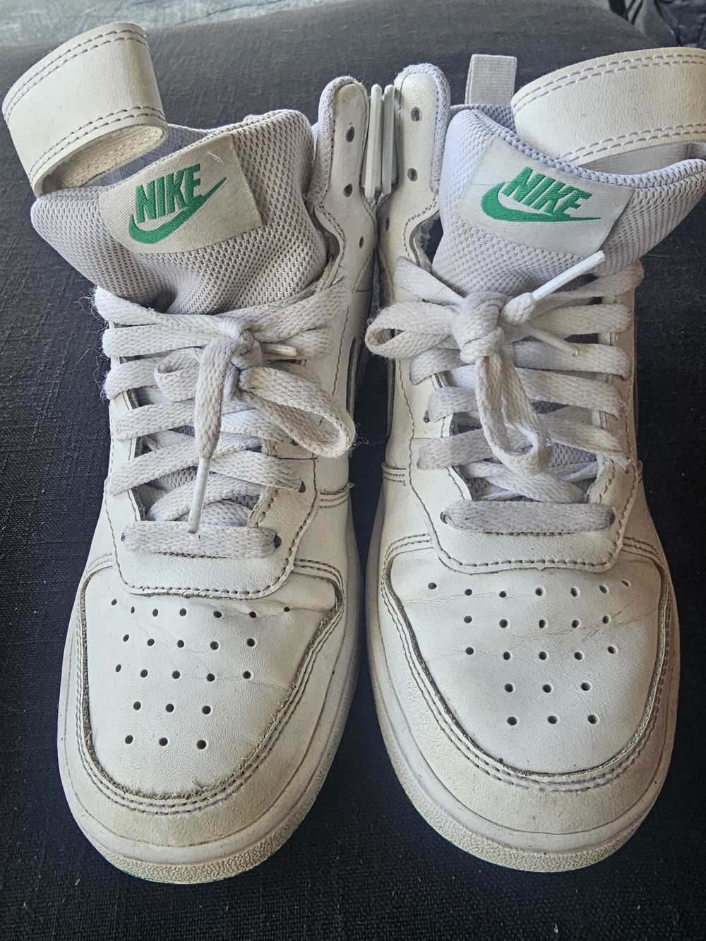 Nike White High-Top Sneakers with Green Logo